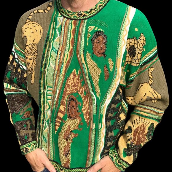 KAPITAL Japan Gaudy Knit Green Crew Neck Pullover Sweater Size S-XL - Picture 5 of 10